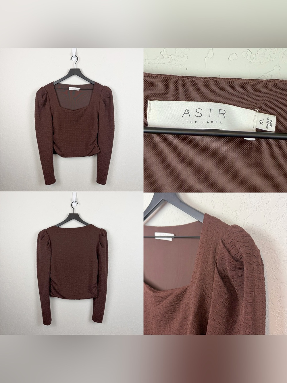 •ASTR THE LABEL• Brown Crepe Puff Sleeve Top Size XL